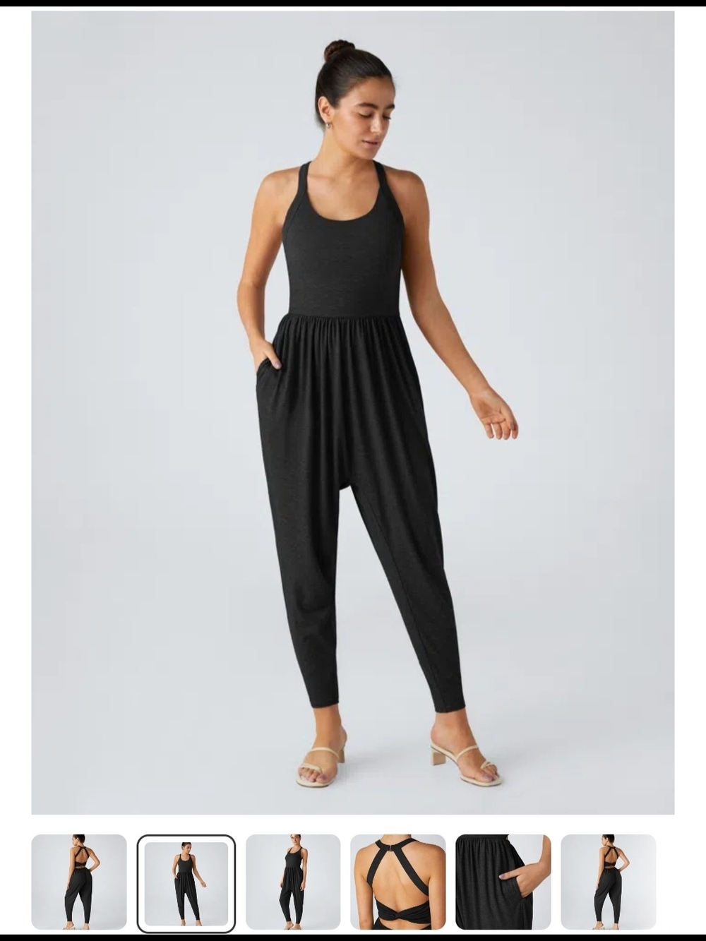 NWOT XL HALARA Black Women's U Neck Pocket Harem Casual Jumpsuit-Easy Peezy - Picture 2 of 6